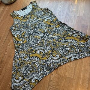 Cynthia Rowley sleeveless ochre yellow/ white and black paisley sundress Size 2X